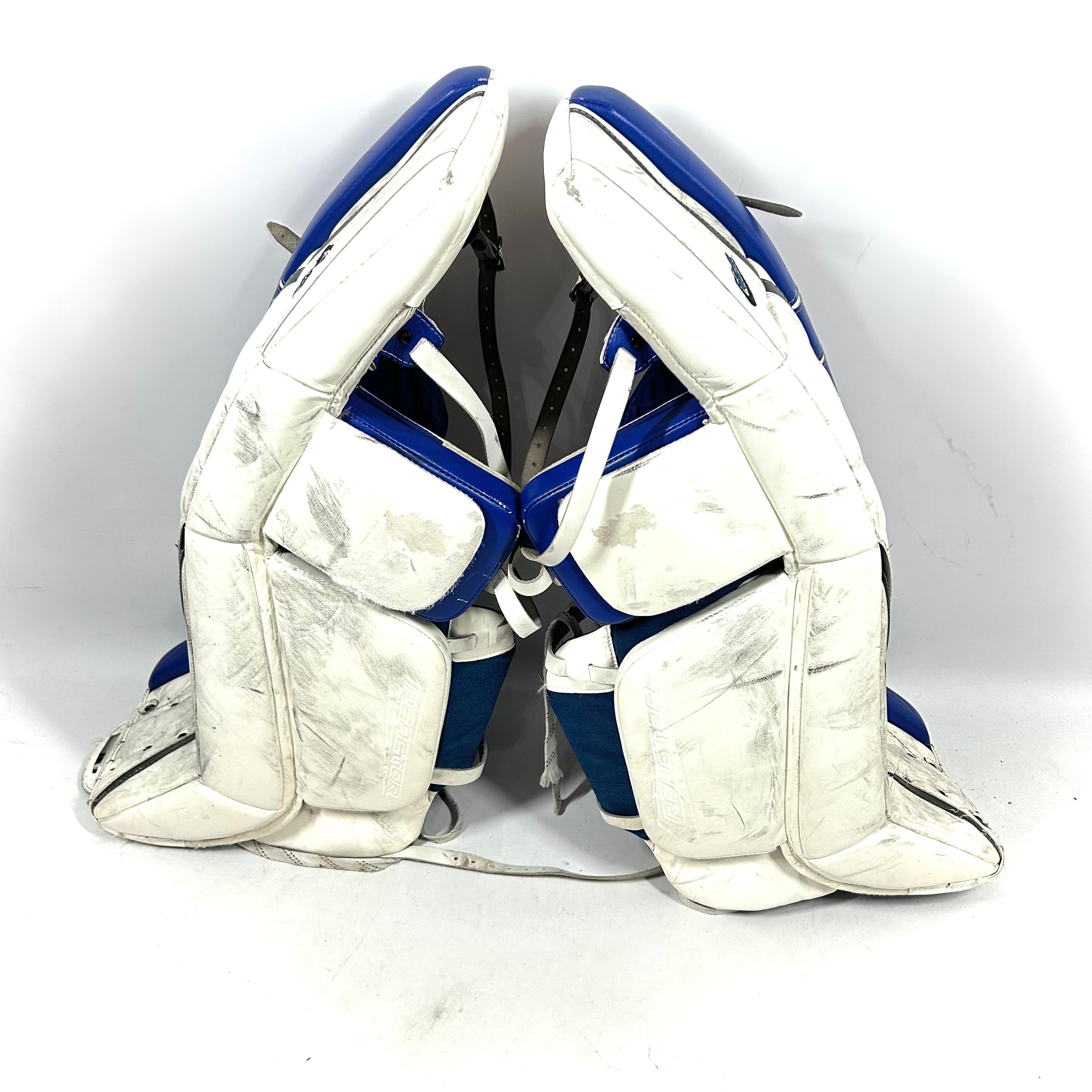 Bauer Reactor 9000 - Jambières de gardien Pro Stock d'occasion (blanc/bleu/noir)
